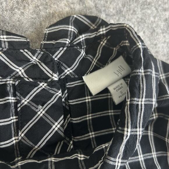 J Jill Tunic Top Small Petite Black White Plaid Button Back Long Sleeve Blouse - Picture 4 of 8